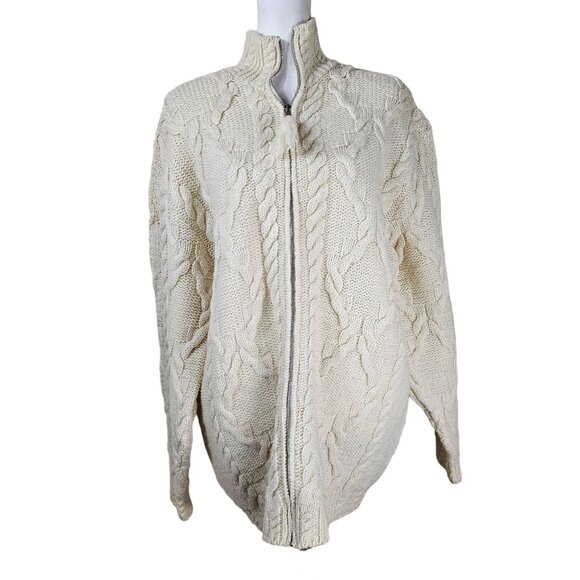 VTG Edward Bryan Wool Fisherman Sweater M Full Zip Cable Knit Neutral Old Money - Picture 1 of 12